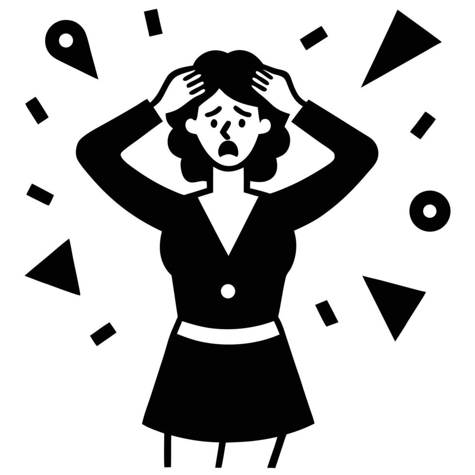 A woman with her hands on her head and a black background vector