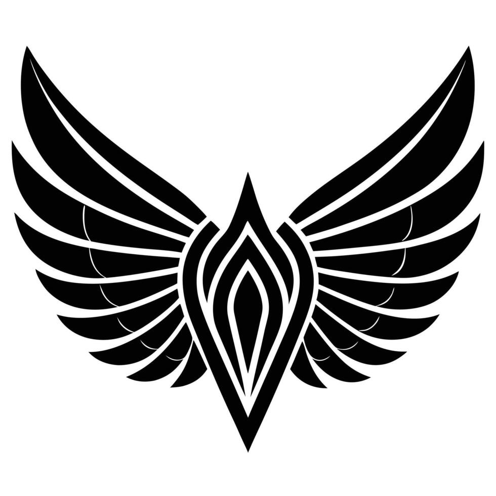 A black and white logo for a winged symbol vector