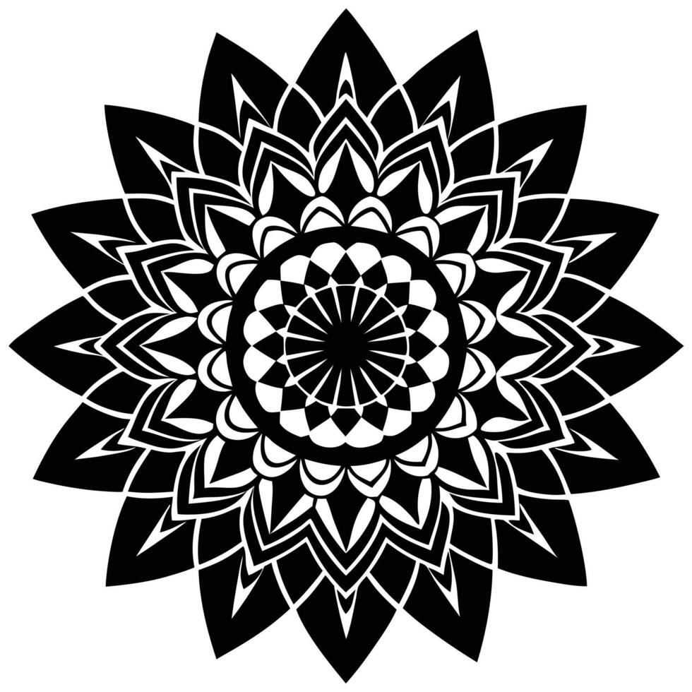 A black and white flower design with a circular design vector