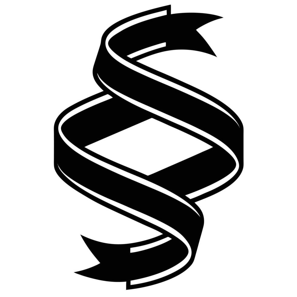 A black and white ribbon with a curved shape vector