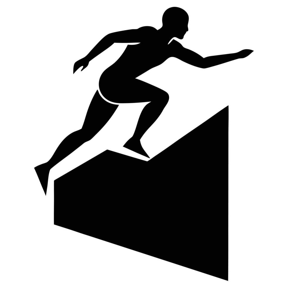 A silhouette of a man running up a hill vector