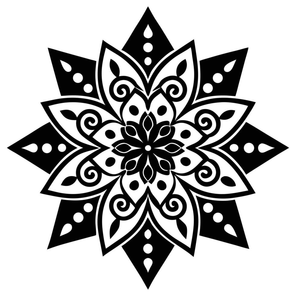A black and white flower design with a circular pattern vector