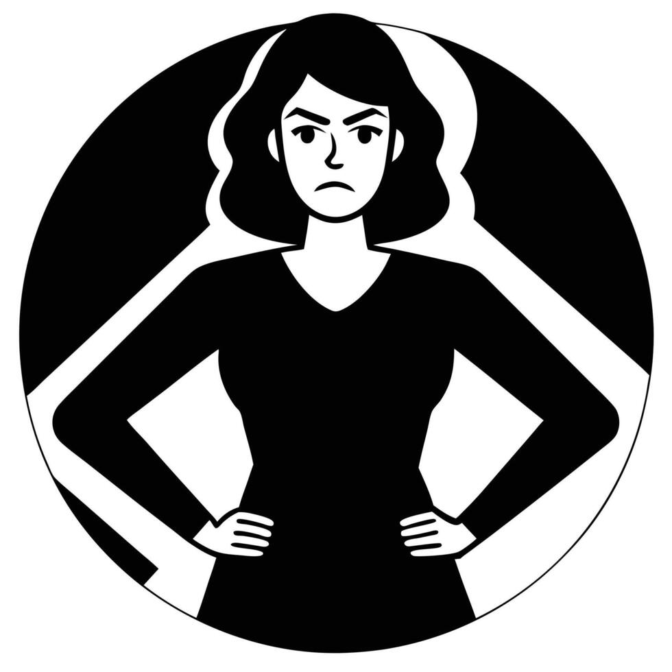 A black and white illustration of a woman in a circle vector