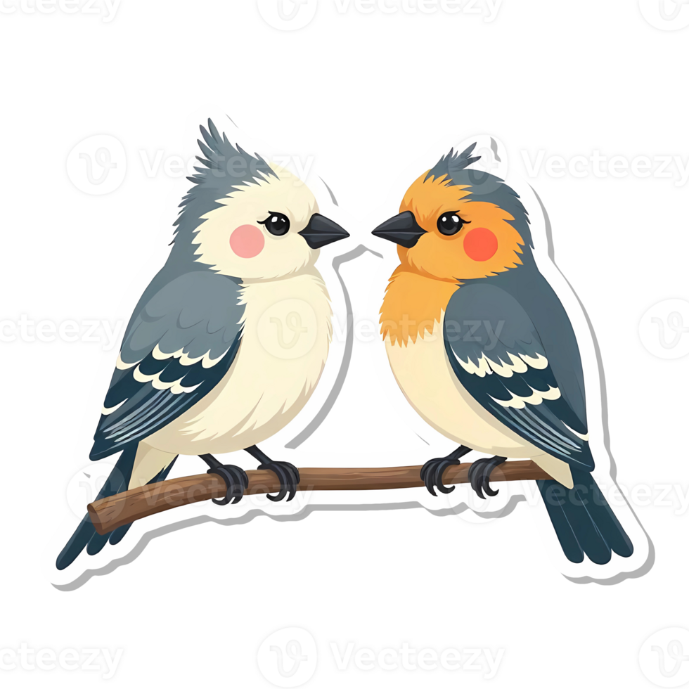 Illustration spring sticker cute birds perched on a branch png