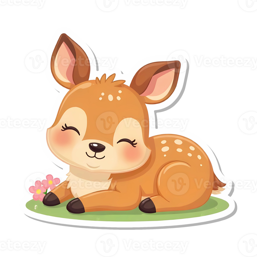 Illustration spring sticker cute cartoon deer with flowers png