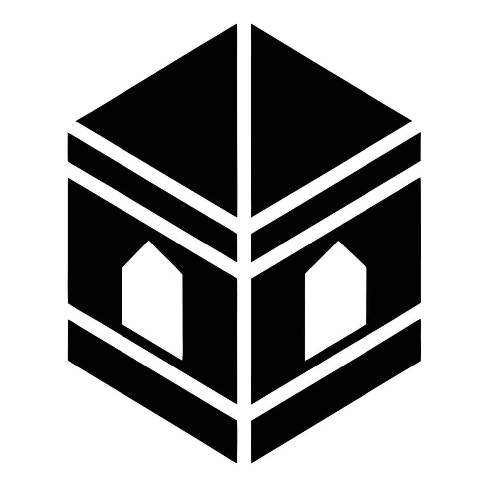 A black and white logo of a cube with a window vector