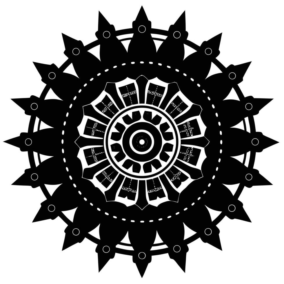 A black and white design of a circular flower vector