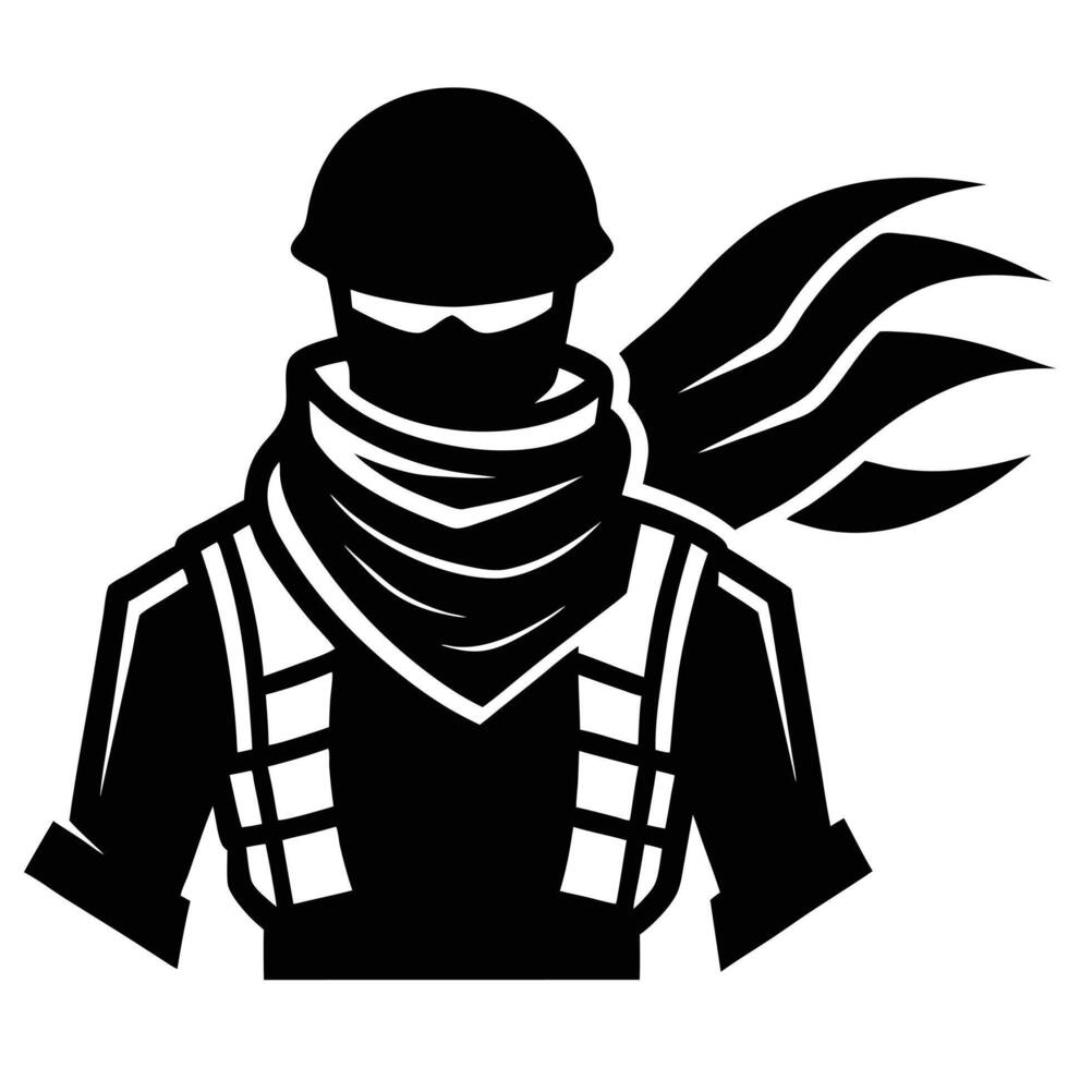 A silhouette of a man in a helmet and scarf vector