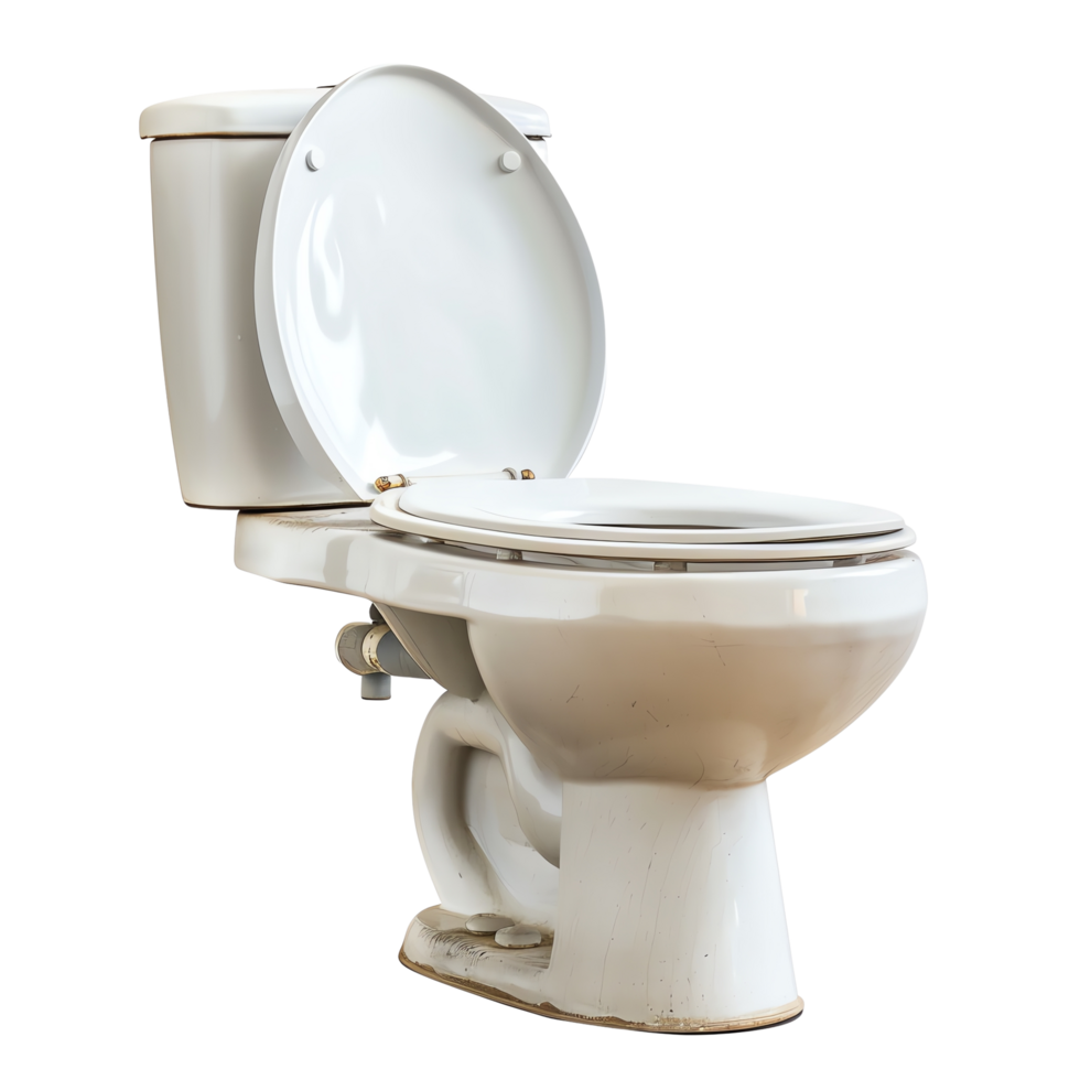 Closeup image of white porcelain toilet with seat up, showcasing its clean and modern design. This toilet is ideal for bathroom renovations or interior design projects png