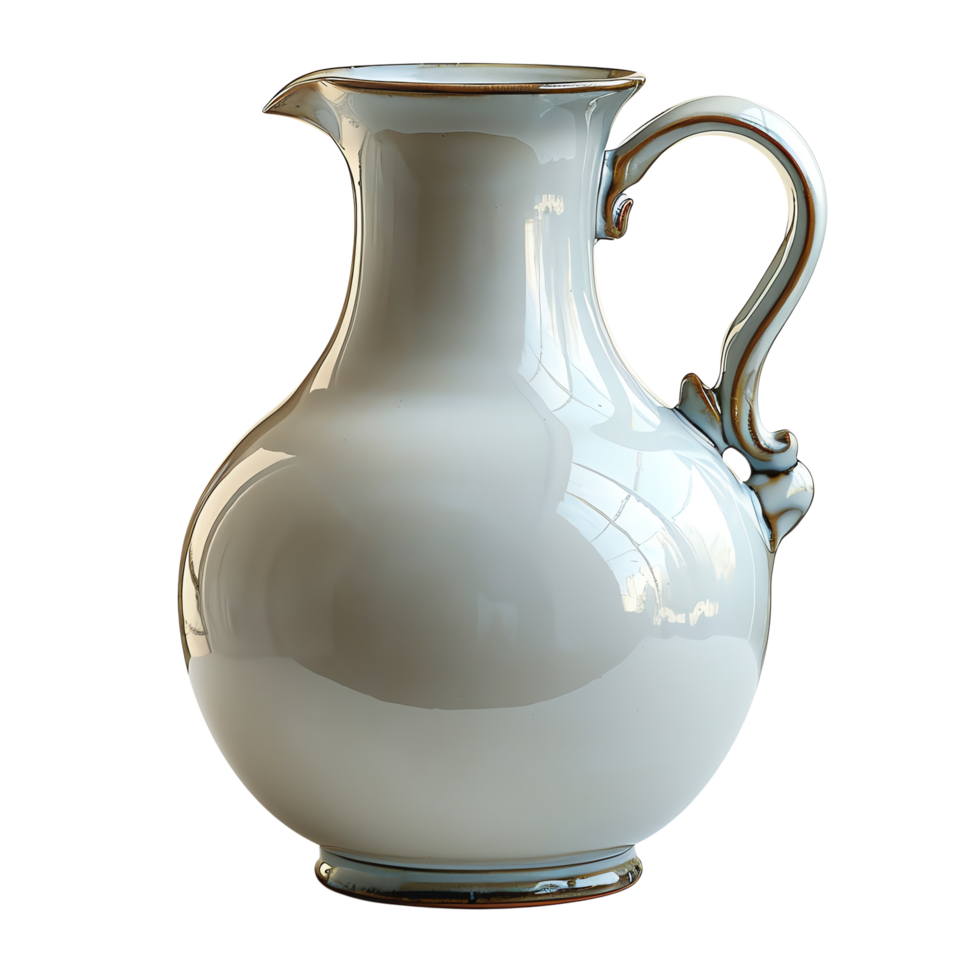 Elegant white ceramic pitcher with reflective surface and classic design, perfect for adding touch of sophistication to any table setting or decor png