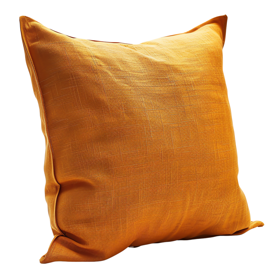 Bright orange cushion with textured fabric design, perfect for adding pop of color to any living space. Its vibrant hue and soft texture create warm and inviting atmosphere png