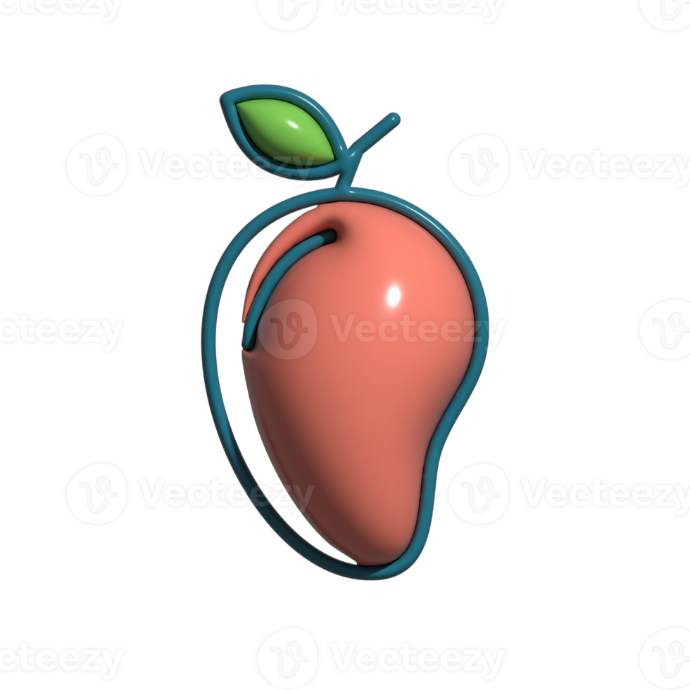 Cute 3D Mango Icon Smiling Ripe Fruit, Leafy Top, and Fun Summer Mascot png