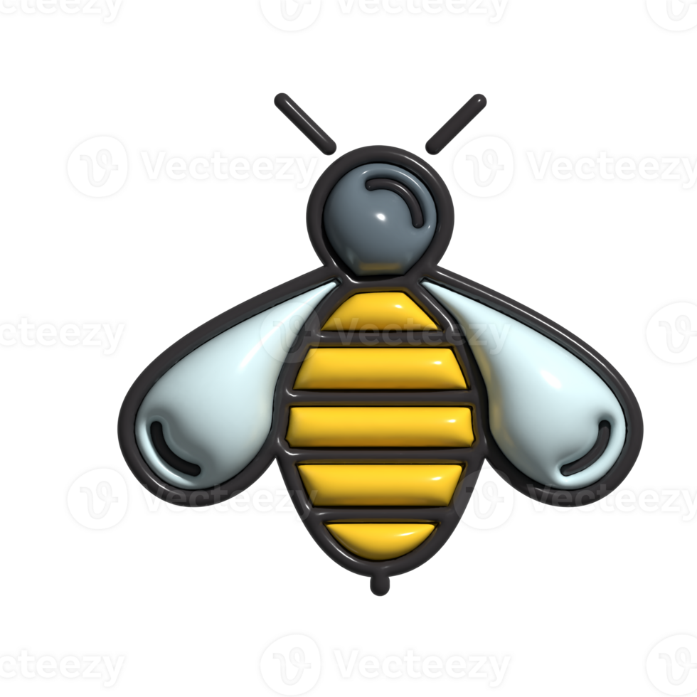 3D Cartoon Bee Icon Cute Flying Insect, Yellow Striped Character, and Funny Pollinator png