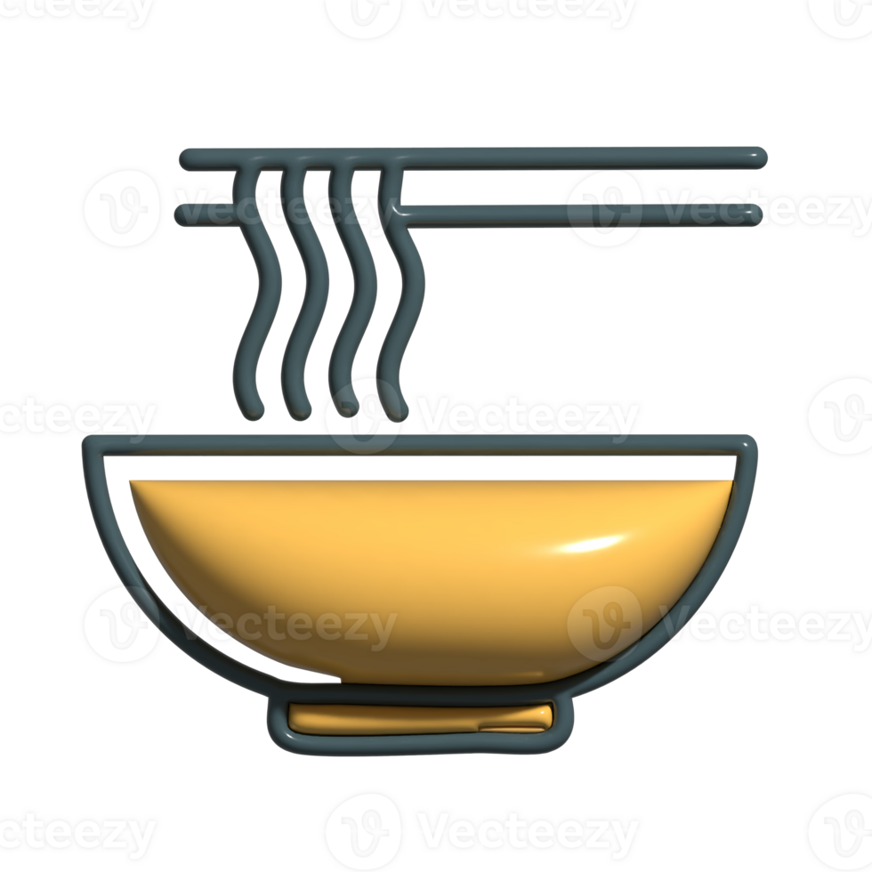 3D Cartoon Ramen Bowl Noodles with Egg, Pork, and Vegetables png