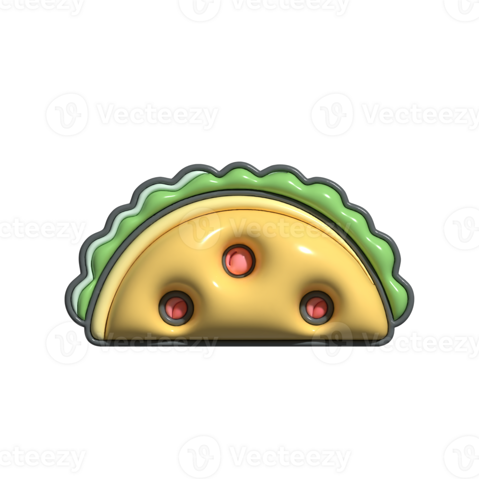 3D Taco Icon Cartoon Style with Meat and Veggies png