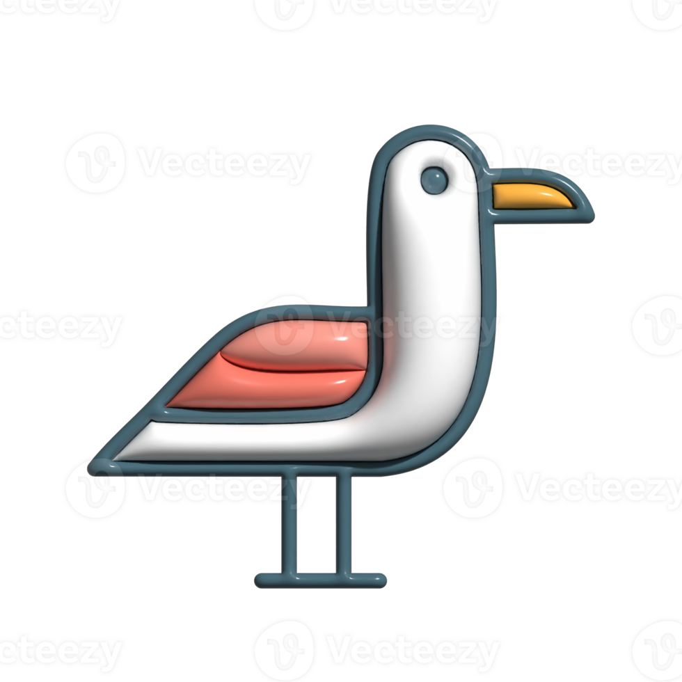 3D Cartoon Seagull Icon Coastal Bird, Flying Ocean Creature, and Cute Beach Wildlife Character png