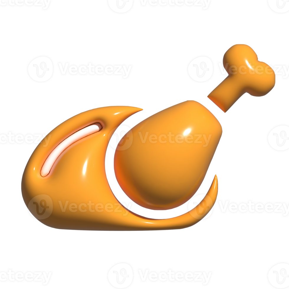 3D Fried Chicken Icon Crispy Drumstick in Cartoon Style png
