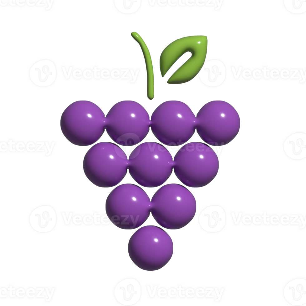 Cute 3D Grape Icon Smiling Purple Grapes, Leafy Top, and Fun Fruit Mascot Design png