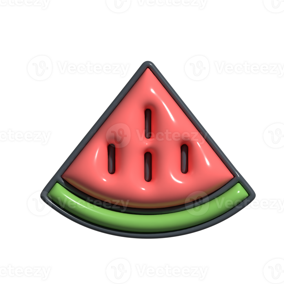 Cute 3D Watermelon Icon Smiling Fruit Wedge, Refreshing and Sweet Cartoon Food png