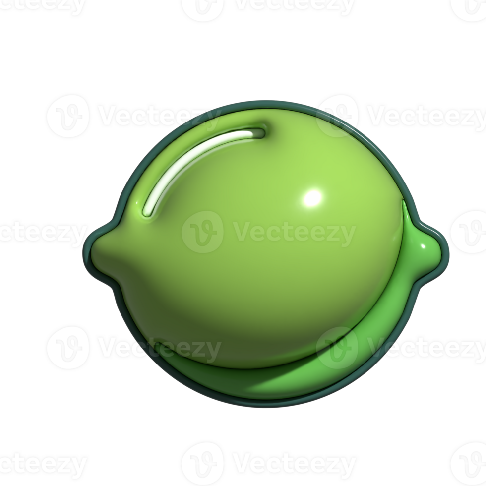 3D Lime Juicy Green Fruit with Cute Cartoon Look png