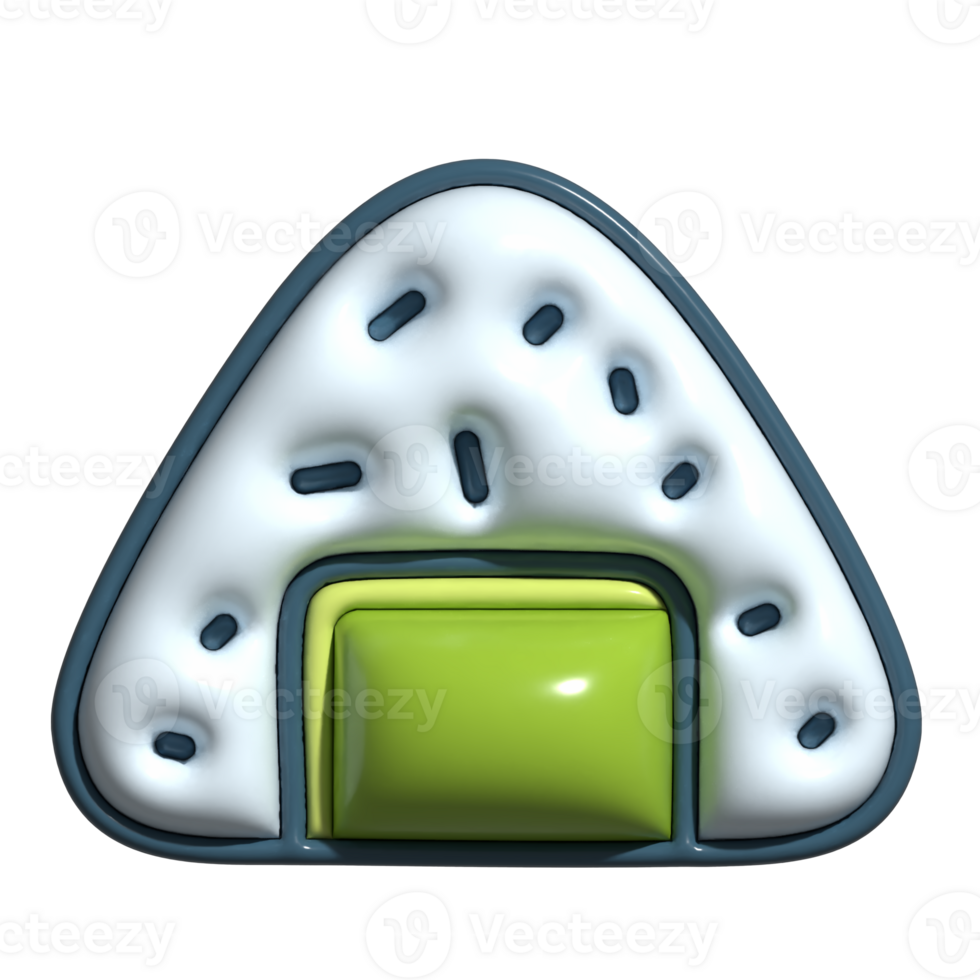 Cute 3D Onigiri Icon Japanese Rice Ball Cartoon Style png