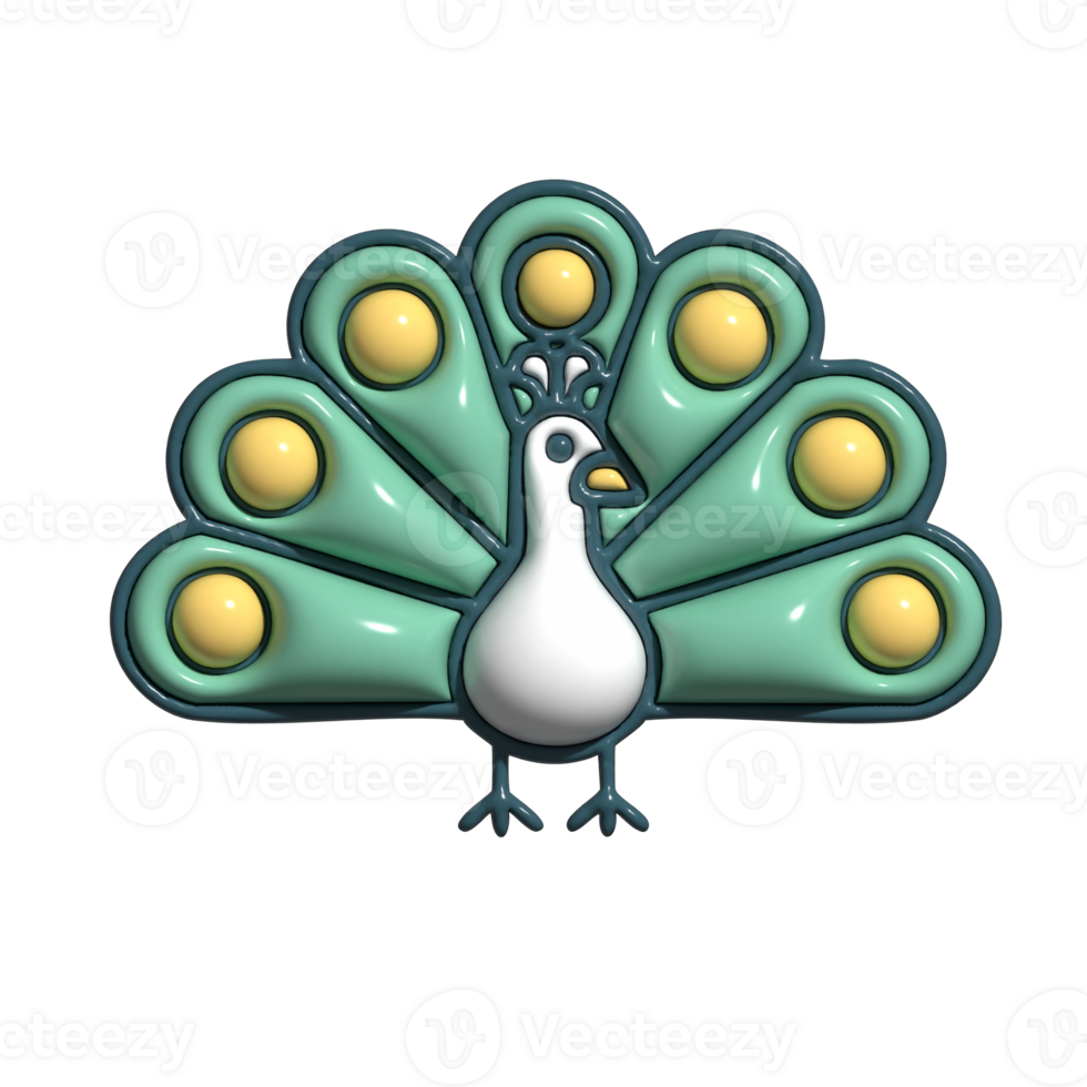 3D Cartoon Peacock Icon Colorful Bird, Elegant Feathers, and Exotic Wildlife Character png