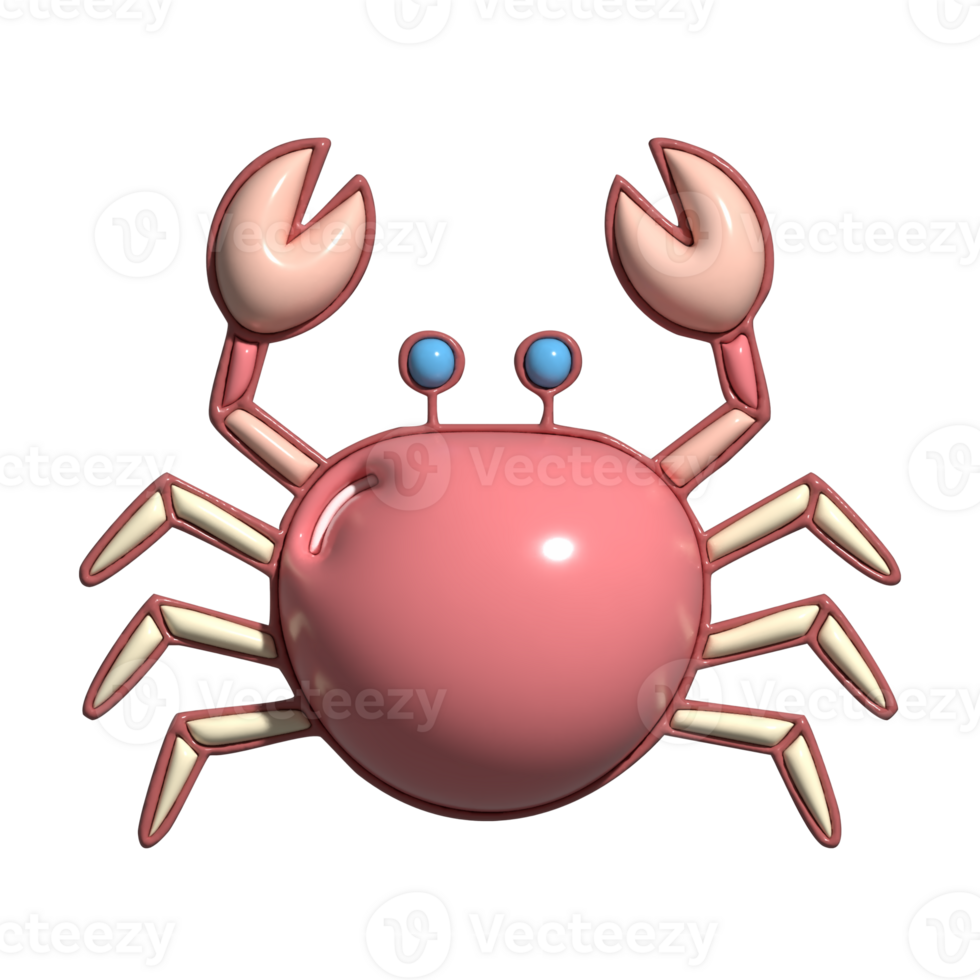 3D Crab Adorable Sea Crustacean, Animated Marine Icon, and Coastal Wildlife Mascot png