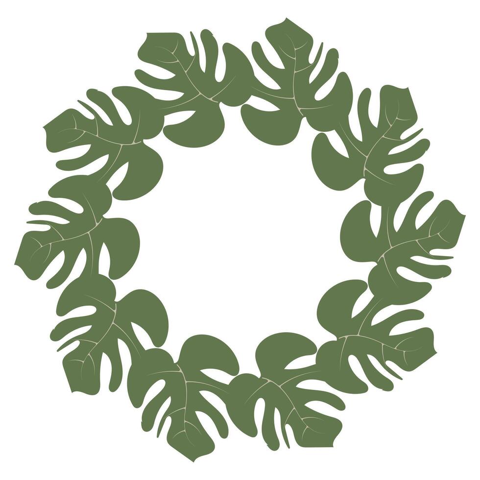 Green round frame with decorative foliage and branches. Abstract botanical illustration ideal for banners, greeting cards, and invitations. artwork vector