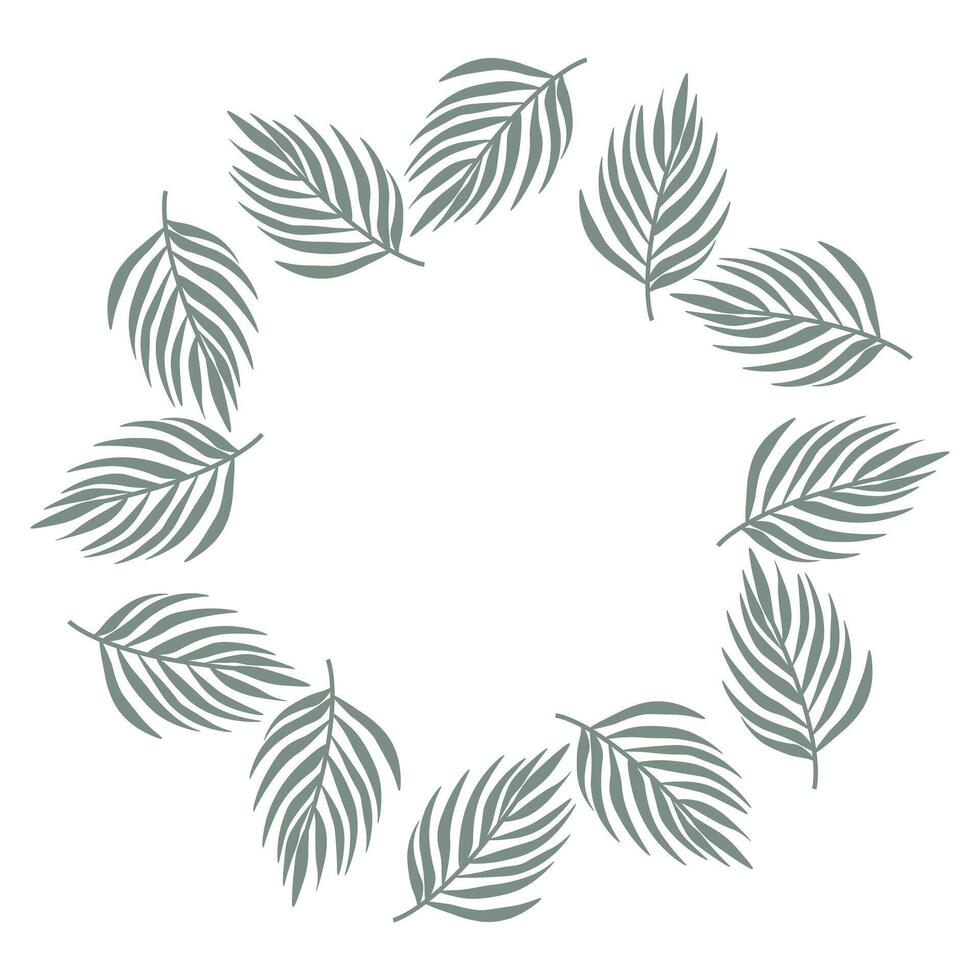 Circular botanical frame featuring lush green leaves and branches. Abstract plant illustration vector