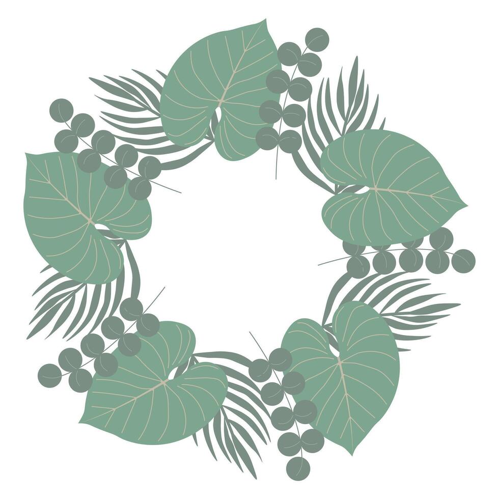 Circular botanical frame featuring lush green leaves and branches. Abstract plant illustration perfect for banners, cards, and invitations. art design vector