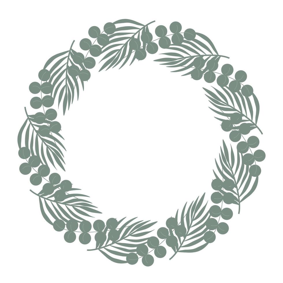Green circular frame adorned with decorative leaves and branches. Abstract plant illustration perfect for banners, invitations, and greeting cards in format vector