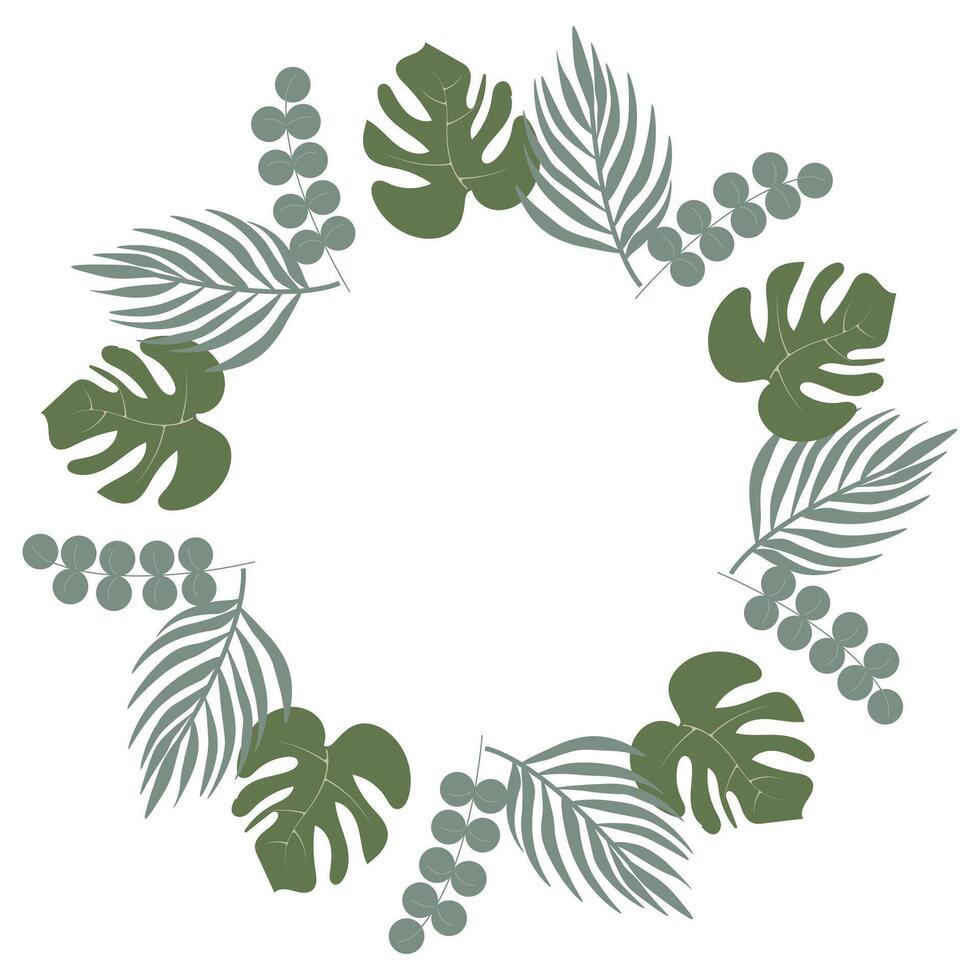 Circular plant-themed frame with vibrant green leaves and branches. Abstract botanical design suitable for banners, invitations, and greeting cards. art vector