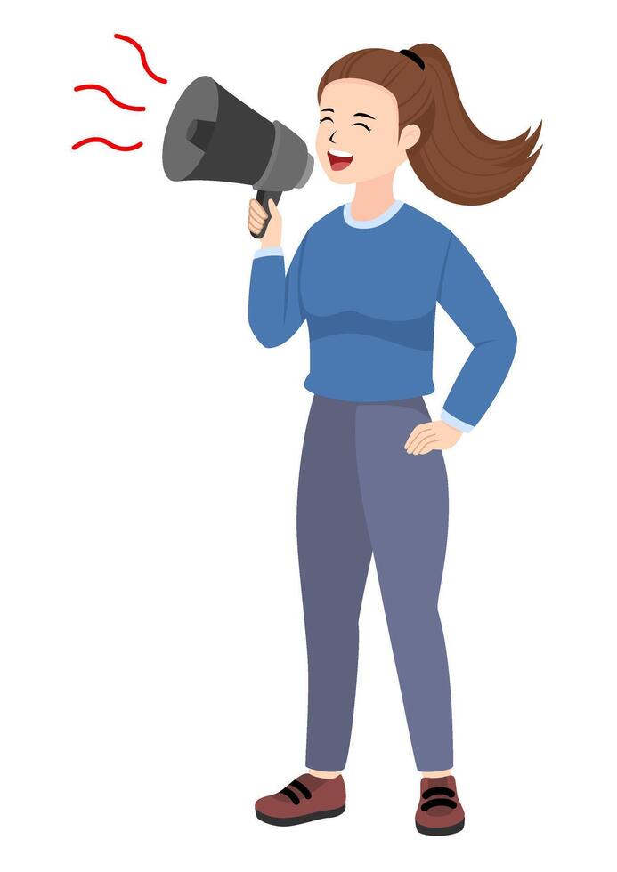 woman shouting at megaphone vector