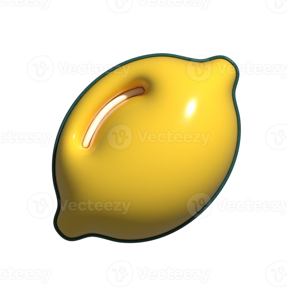 Cute 3D Lemon Icon Glossy Yellow Fruit with Fresh Slice and Leaf Accent png