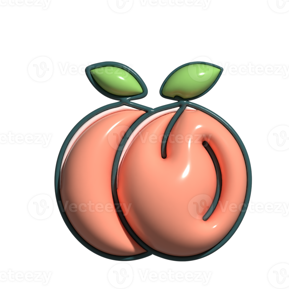 3D Apricot Fruit Icon Cute Cartoon Style with Leaf png