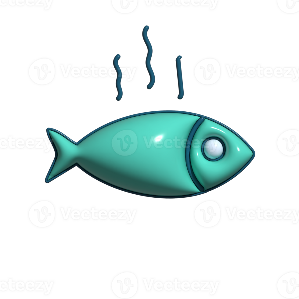 3D Icon Grilled Fish Smoky Crispy Seafood in Cartoon Look png