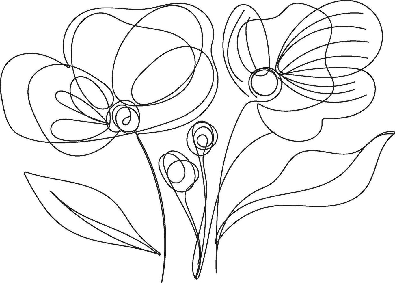Floral Line Art Design Delicate Flowers and Leaves in a Classic Style vector