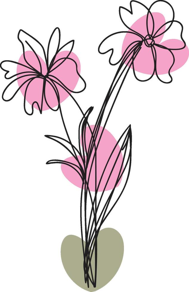 Elegant Floral Line Art Design featuring intricate details and various colorful elements in a classic style vector