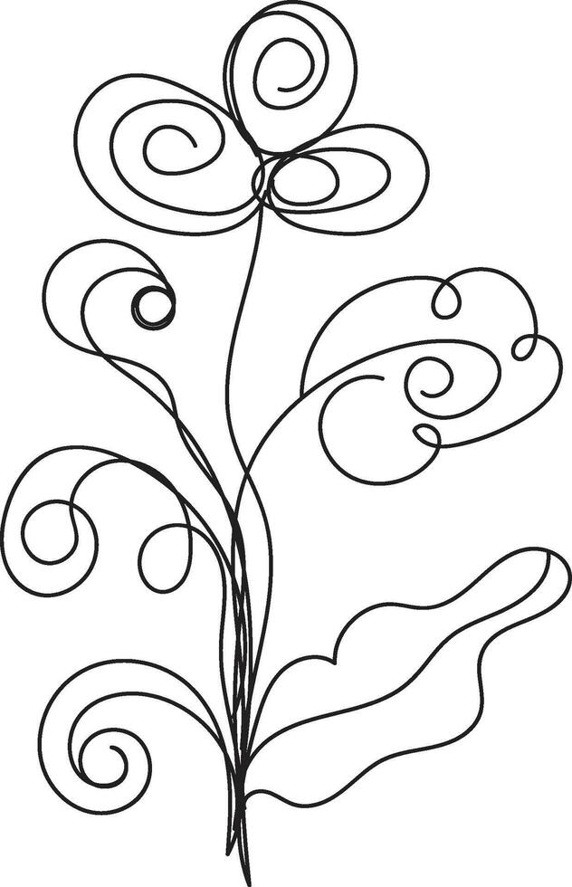 Elegant Floral Line Art Delicate Flowers and Leaves in a Classic Style vector