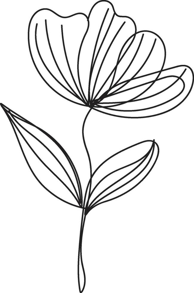 Floral Line Art Design Flowers and Leaves in a Variety of Colors vector