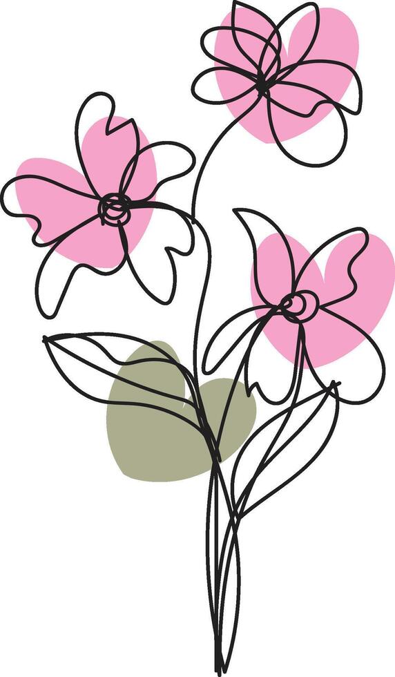 Elegant Floral Line Art Design Featuring Delicate Flowers and Leaves in Black and White with Color Options vector