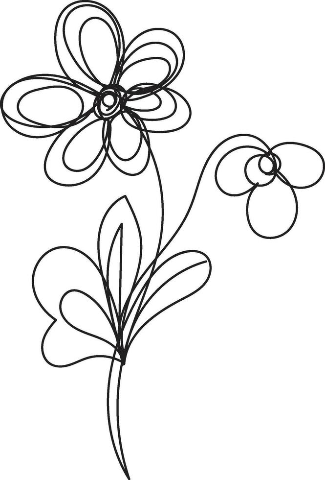 Hand drawn flat design simple line art floral vector