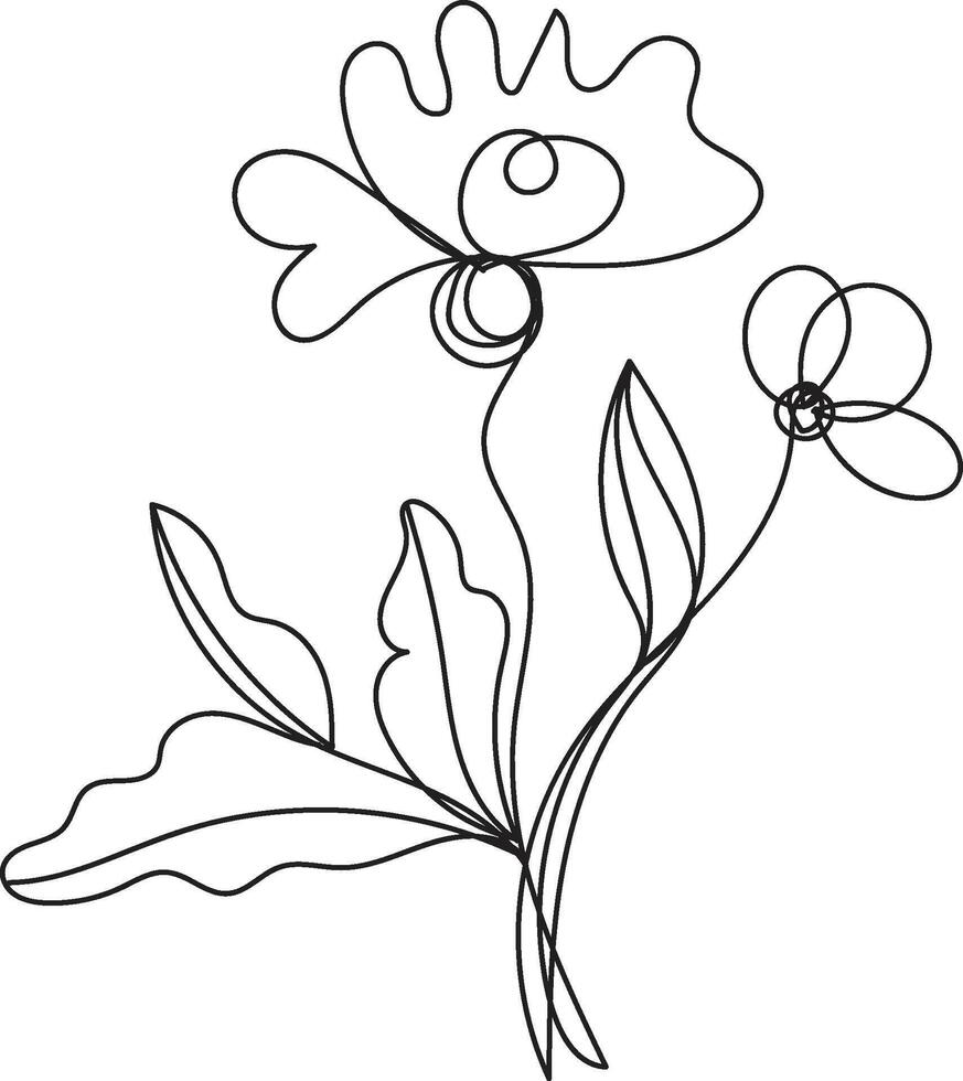 A single hand drawn line art floral vector