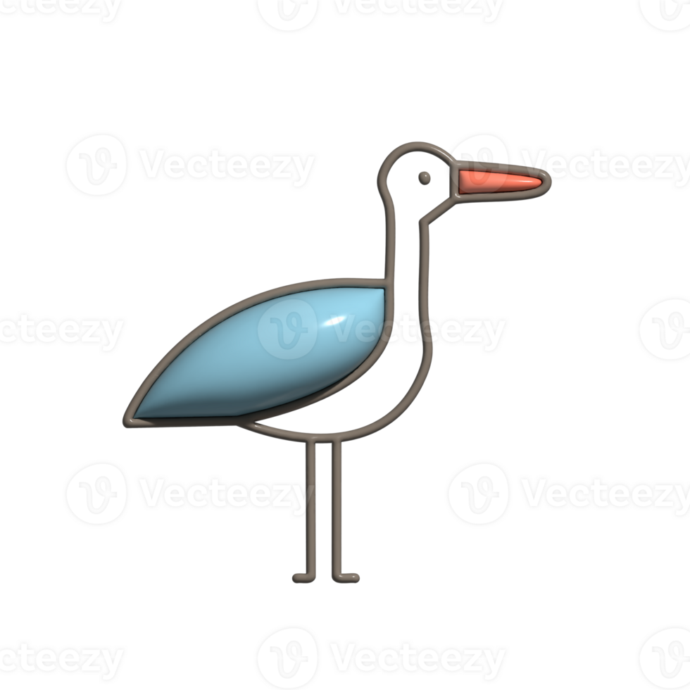3D Cartoon Stork Icon Tall White Bird, Wetland Animal, and Cute Flying Character png