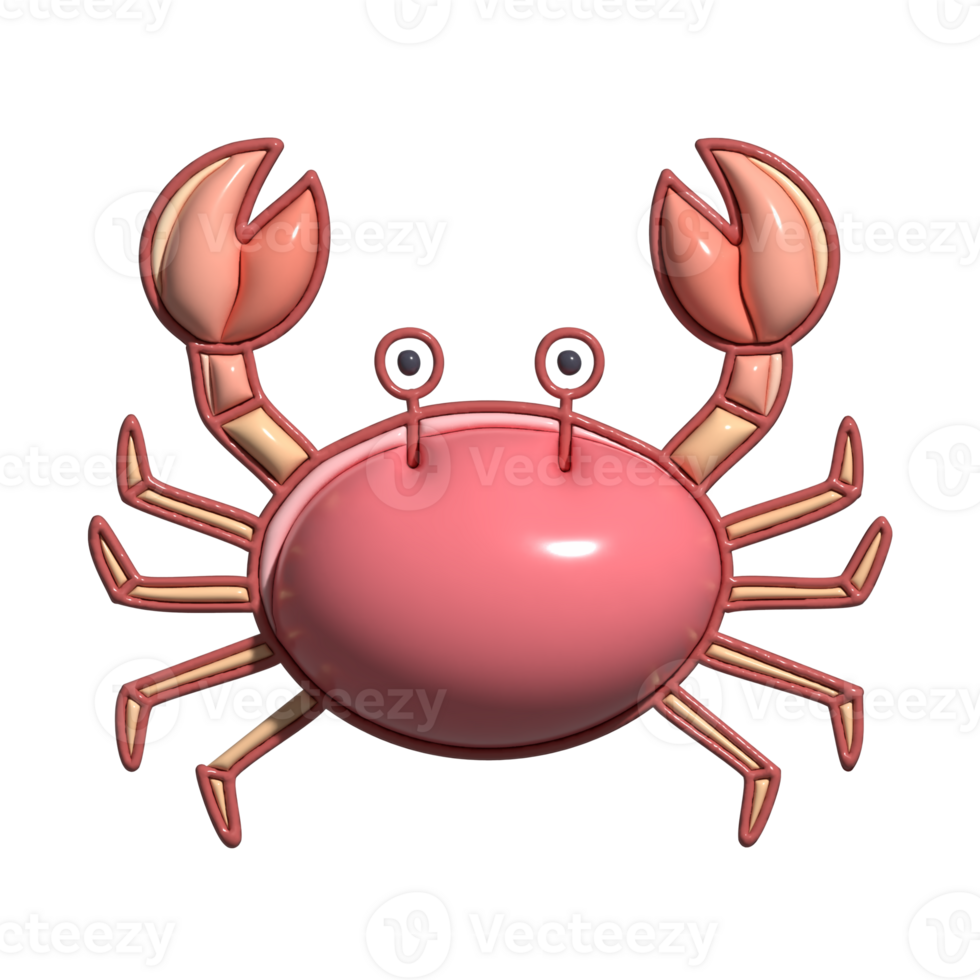3D Cartoon Crab Icon Cute Beach Creature, Red Clawed Animal, and Funny Ocean Character png