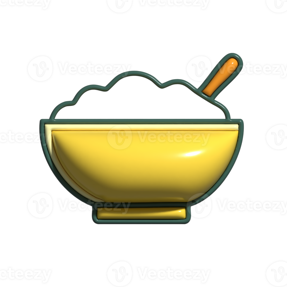 Warm Oatmeal Bowl 3D Cartoon Style Morning Meal Illustration png