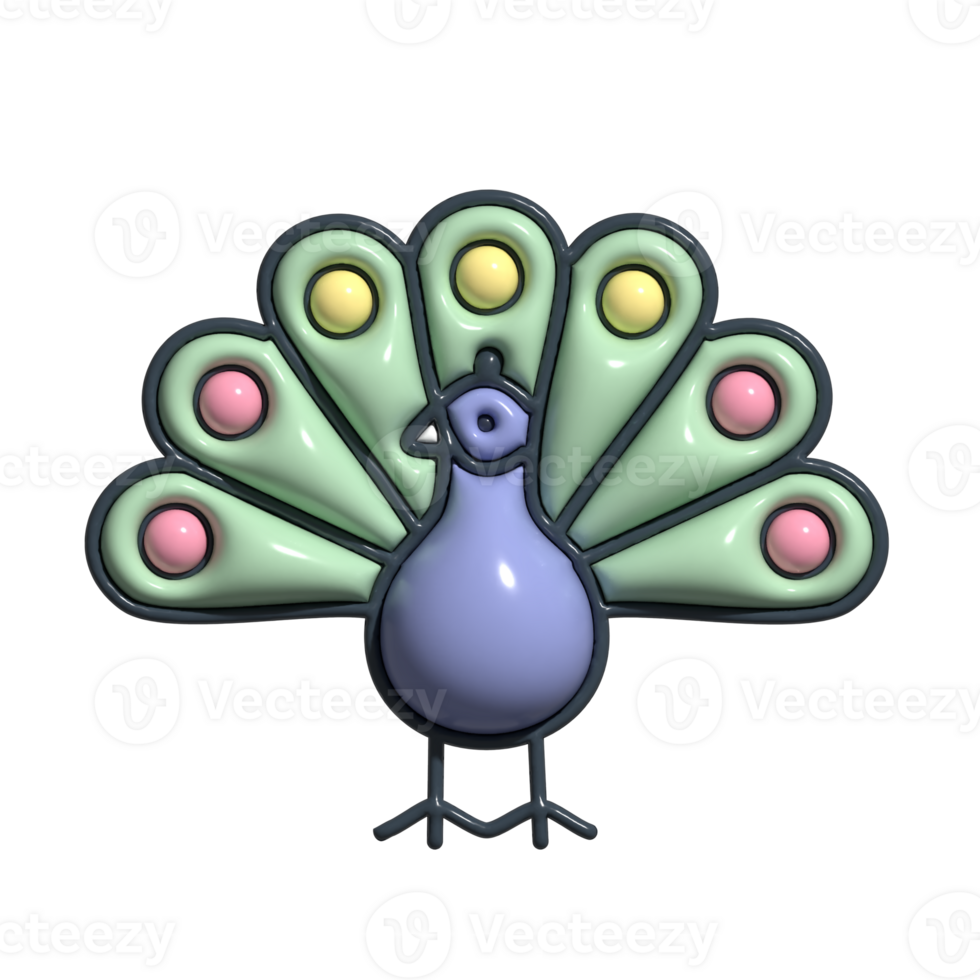 3D Peacock Proud Tail Display, Animated Forest Bird, and Nature Mascot Design png
