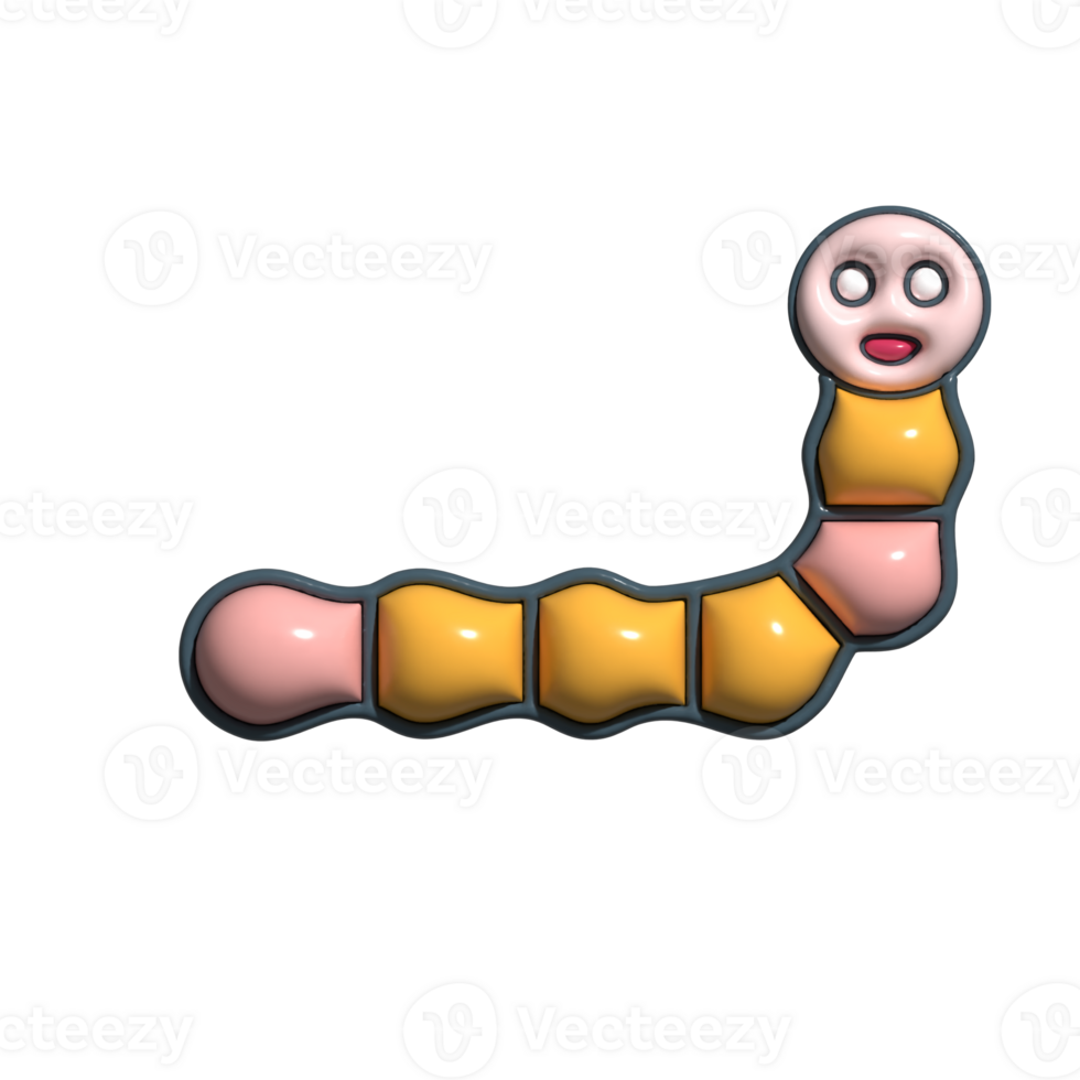 3D Worm Smiling Earth Crawler, Animated Nature Insect, and Friendly Underground Creature png