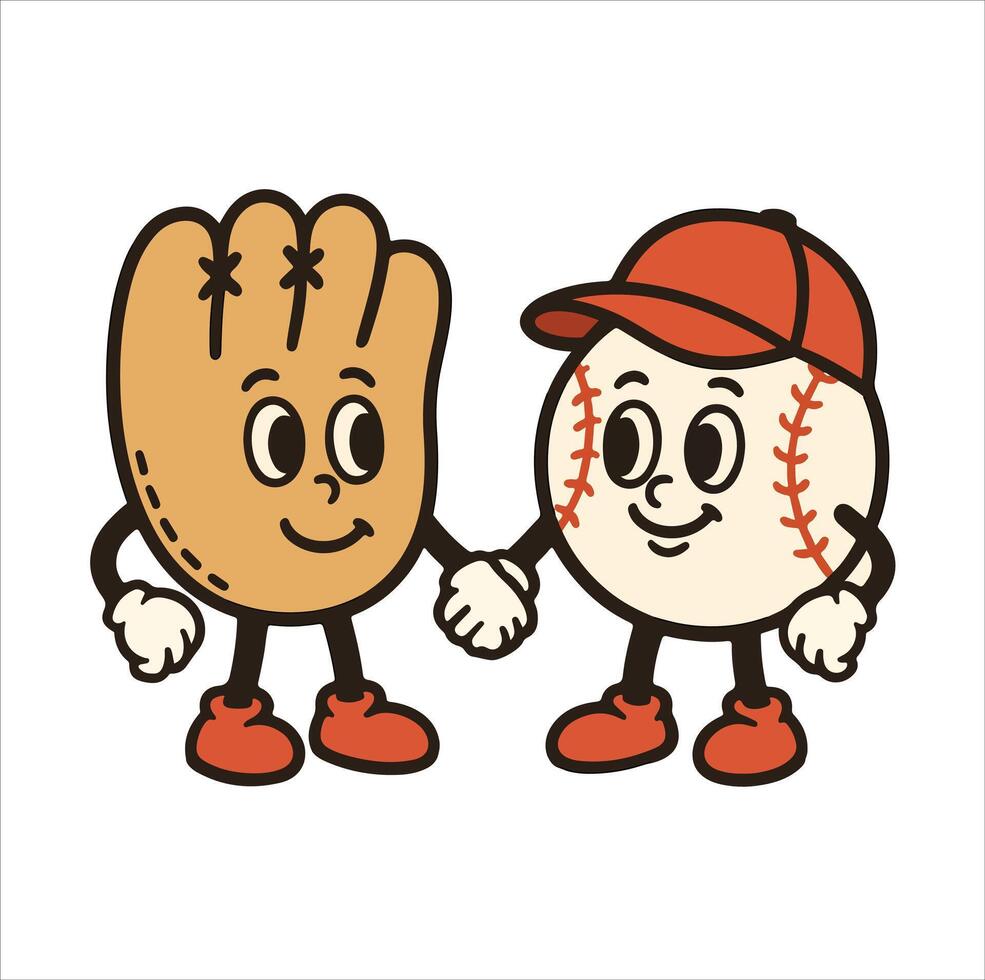 Friendly Baseball Glove and Ball Character Duo in Cartoon Style vector