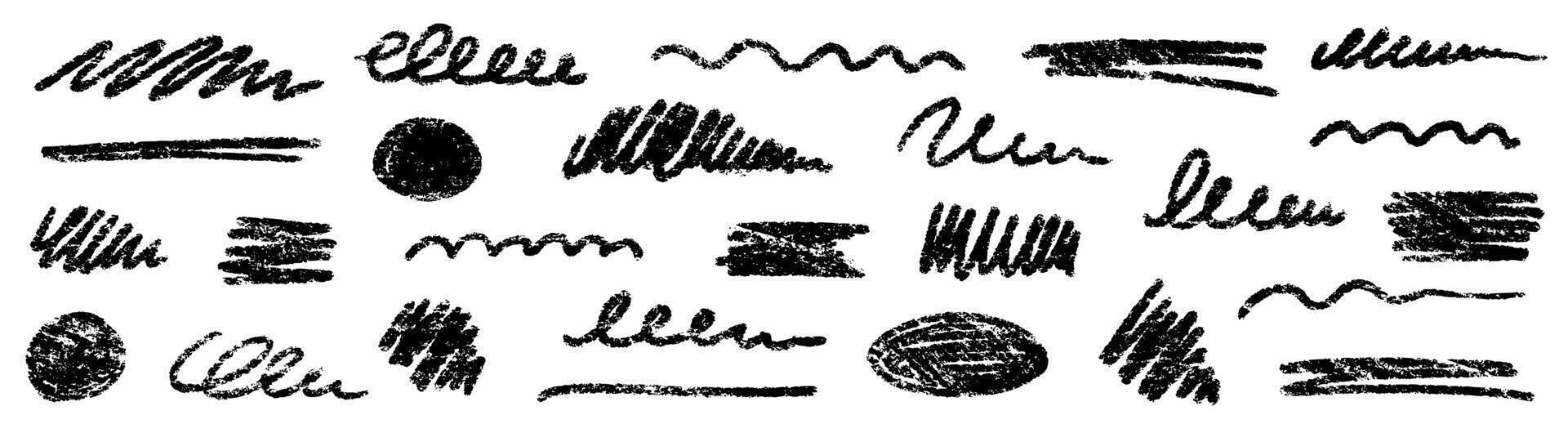 Chalk brush underline stroke set. Crayon marker highlight scribble stroke. hand drawn brush underline element set for accent, crayon texture emphasis element. Rough chalk vector